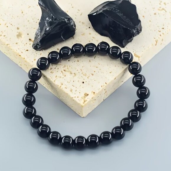 Onyx Beaded Stretch Bracelet Men and Women 8 mm - Picture 4 of 4